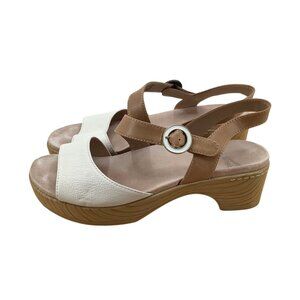 Dansko Womens Two-Tone Leather Sandals Adjustable Strap & Wooden-Look Sole Sz 39